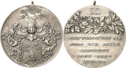Schützenmedaillen
Apolda Silbermedaille 1921. 10 Jahre Stiftungsfest der Jungschützenabteilung Armbrust. Wappen / 7 Zeilen um Eichen- und Lorbeerzwei...