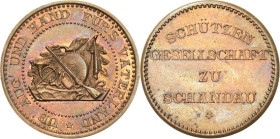 Schützenmedaillen
Bad Schandau Bronzemedaille o.J. (1900) Prämienmedaille der Schützengesellschaft. Schützensymbole / 4 Zeilen Schrift. 27,3 mm, 4,58...