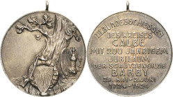 Schützenmedaillen
Barby Silbermedaille 1924. III. Bundesschießen des Kreises Calbe mit 200-jährigem Jubiläum der Schützengilde Barby. Schrift neben E...