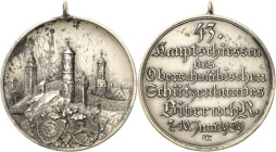 Schützenmedaillen
Biberach Silbermedaille 1929. 43. Hauptschießen des oberschwäbischen Schützenbundes. Stadtansicht über zwei Wappen / 7 Zeilen Schri...