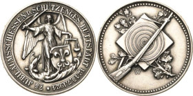 Schützenmedaillen
Buttstädt/Thüringen Silbermedaille 1924 (Wernstein) 75. Jubiläumsschießen der Schützengesellschaft Buttstädt. Wappen / Schützensymb...