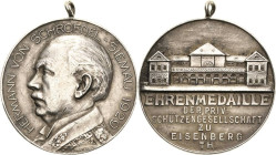 Schützenmedaillen
Eisenberg Silbermedaille 1929 (Oertel) Ehrenmedaille der Schützengesellschaft. Brustbild Hermann von Schrödel-Siemau nach links / G...