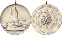 Schützenmedaillen
Frose/Anhalt Silbermedaille 1925. 8. Unterharzer Bundesschießen. Ansicht der Klosterkirche / Tanne. Mit Randpunze: 950 SILBER. 33,5...