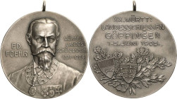 Schützenmedaillen
Göppingen Silbermedaille 1905 (Mayer & Wilhelm) 20. Württembergische Landesschießen in Göppingen. Brustbild des Landesschützenmeist...