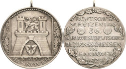 Schützenmedaillen
Hannover Silbermedaille 1924 (Lauer) 36. Nordwestdeutsches Bezirksschießen. Stadtwappen / 9 Zeilen Schrift zwischen Schießscheiben ...