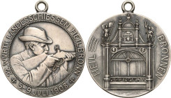 Schützenmedaillen
Heilbronn Silbermedaille 1908. XXII. Württembergisches Landesschießen in Heilbronn. Brustbild eines Schützen nach rechts / Siebenrö...