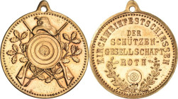Schützenmedaillen
Roth bei Nürnberg Bronzemedaille o.J. (um 1900) Kirchweihfestschießen. Emblem / 4 Zeilen Schrift über Schießscheibe. 30 mm, 13,67 g...