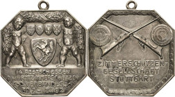 Schützenmedaillen
Stuttgart Silberklippe 1921 (Mayer & Wilhelm) 14. Festschießen des Württembergischen Zimmerschützen-Verbandes. Zwei Putten mit Girl...