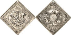 Schützenmedaillen
Weimar Versilberte Bronzeklippe 1886 (Schwerdt) 150. Jubiläum der Büchsen-Schützengesellschaft. Wappen / Schützenemblem. 27,3 x 27,...
