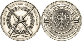 Schützenmedaillen - Bundesschießen
I. Deutsches Bundesschießen 1862 - Frankfurt/Main Zinnmedaille 1862 (Hartwig) Stadtwappen, umher Ranken / Eichenla...