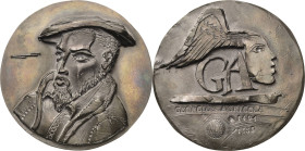 Güttler, Peter Götz *1939 Weißmetallgussmedaille 1994. 500. Geburtstag von Georgius Agricola. Brustbild halblinks / Geflügelter Kopf nach rechts über ...