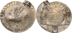 Güttler, Peter Götz *1939 Weißmetallgussmedaille 2002. 10. Mitteldeutsches Münzsammlertreffen in Saalfeld. Darstellung eines thüringischen Reiterbrakt...