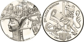 Güttler, Peter Götz *1939 Zinnmedaille 2005. 800 Jahre Dresden. Kopf der Dresdensia verschmilzt mit Elbbrückenansicht nach links / Dresdner Löwe nach ...