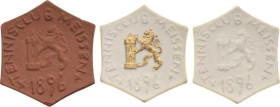 Porzellanmedaillen - Medaillen der Meißner Porzellanmanufaktur
Meißen Weiße und braune einseitige Porzellanmedaillen o.J. Tennisclub Meißen 1896. Wap...