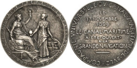 Ägypten
Abdul Aziz 1861-1876 Silbermedaille 1869 (Roty) Eröffnung des Suez Kanals. Sitzende France vor stehender weiblicher Figur, dahinter Zahnrad /...