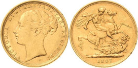 Australien
Victoria 1837-1901 Sovereign 1887, S-Sydney Schlumberger 337 Friedberg 15 7.97 g. Sehr schön/sehr schön-vorzüglich