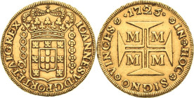 Brasilien
Joao V. 1706-1750 20 000 Reis 1725, M-Minas Gerais KM 117 Friedberg 33 Prober O-197 GOLD. 53.80 g. Fast vorzüglich