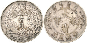 China
Hsuan Tung 1908-1912 Dollar 1911 (= Jahr 3), Tientsin, Nanking oder Wuchang Mit chinese chopmark im Revers L/M 37 KM Y 31 Davenport 216 Sehr se...