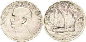 China
Republik 1912-1949 Dollar 1934 (= Jahr 23) Sun-Yat-Sen. Dschunke L/M 110 KM Y 345 Davenport 223 Sehr schön-vorzüglich