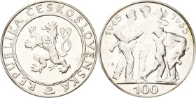 CSR/CSSR
Zweite Republik 1945-1960 100 Kronen 1955, Kremnitz 10 Jahre Befreiung nach dem 2. Weltkrieg. Mit Signum KM 45 Winz. Kratzer, vorzüglich-Ste...