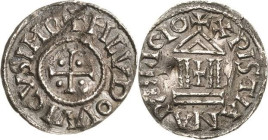 Frankreich
Ludwig der Fromme 814-840 Denar, unbestimmte Mzst Kreuz, in den Winkeln je eine Kugel, + HLVDOVVICVS IMP / Kirchengebäude, + XPISTIANA REL...
