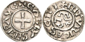 Frankreich
Karl der Einfältige 898-923 Denar Bourges Kreuz, +CARLVS IMP AVC / Carolusmonogramm, +BITVRICES CIVIT Prou 743 Morrison-Grunthal 1479 Lesc...