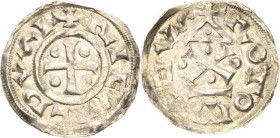 Frankreich
Richard I. 943-996 Denier o.J. Rouen Kreuz mit Kugeln in den Winkeln, RICARDVS I / Tempel mit großem Kreuz mit Punkten in den Winkeln, ROT...