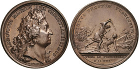 Frankreich
Ludwig XIV. 1643-1715 Bronzemedaille 1692 (Mauger) Suitenmedaille "Histoire métallique". Schlacht von Steenkerque. Kopf nach rechts / Schw...