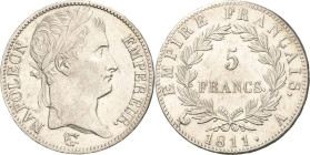 Frankreich
Napoleon I. 1804-1814, 1815 5 Francs 1811, A-Paris Gadoury 584 Davenport 85 Sehr schön+