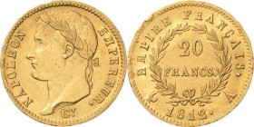 Frankreich
Napoleon I. 1804-1814, 1815 20 Francs 1812, A-Paris Gadoury 1025 Friedberg 511 Schlumberger 66 6.41 g. Randfehler, fast vorzüglich