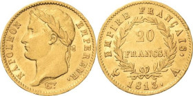 Frankreich
Napoleon I. 1804-1814, 1815 20 Francs 1813, A-Paris Aus dem Jahr der Völkerschlacht bei Leipzig Gadoury 1025 Friedberg 511 Schlumberger 67...