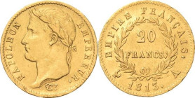 Frankreich
Napoleon I. 1804-1814, 1815 20 Francs 1813, A-Paris Aus dem Jahr der Völkerschlacht bei Leipzig Gadoury 1025 Friedberg 511 Schlumberger 67...