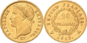 Frankreich
Napoleon I. 1804-1814, 1815 20 Francs 1813, A-Paris Aus dem Jahr der Völkerschlacht bei Leipzig Gadoury 1025 Friedberg 511 Schlumberger 67...