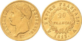 Frankreich
Napoleon I. 1804-1814, 1815 20 Francs 1813, A-Paris Aus dem Jahr der Völkerschlacht bei Leipzig Gadoury 1025 Friedberg 511 Schlumberger 67...