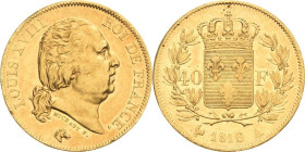 Frankreich
Ludwig XVIII. 1814, 1815-1824 40 Francs 1816, A-Paris Gadoury 1092 Schlumberger 120 Friedberg 542 GOLD. 12.91 g. Sehr schön-vorzüglich
