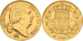 Frankreich
Ludwig XVIII. 1814, 1815-1824 20 Francs 1817, A-Paris Gadoury 1028 Schlumberger 138 Friedberg 538 GOLD. 6.41 g. Prägebedingte Randunebenhe...