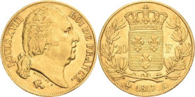 Frankreich
Ludwig XVIII. 1814, 1815-1824 20 Francs 1817, A-Paris Gadoury 1028 Schlumberger 138 Friedberg 538 GOLD. 6.45 g. Sehr schön-vorzüglich