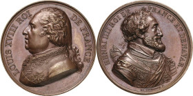 Frankreich
Karl X. 1824-1830 Bronzemedaille 1825 (Barre/De Puymaurin) Wiederherstellung des Standbilds von König Henri IV. Brustbild Ludwigs XVIII. n...