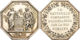 Frankreich
Karl X. 1824-1830 Achteckiger Silberjeton 1830 (Desnoyers) Nationale Versicherung. L'Assurance überreicht zahlenden Kunden eine Police / 6...