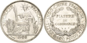 Französisch Indochina
 Piastre 1908, A-Paris Lecompte 291 Gadoury - Kl. Kratzer, vorzüglich+