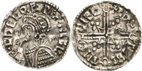 Großbritannien
Aethelred II. 978-1016 Penny Brustbild mit Strahlenkronenhelm nach links, EDELRED REX ANGLC / Langkreuz mit halbmondförmigen Enden, in...