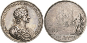 Großbritannien
Charles II. 1660-1685 Große Silbermedaille o.J. (1665) Seesieg gegen Holland bei Lowestoft. Brustbild nach rechts / Der König in antik...