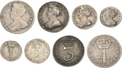 Großbritannien
Anne 1702-1714 4 Pence 1710. 3 Pence-1703. 2 Pence-1704. Penny-1706 Spink 3599 4 Stück. Schön-vorzüglich