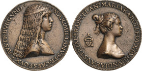 Habsburg
Maximilian I. 1493-1519 Bronzegussmedaille o.J. (1477, späterer Guss) (Giovanni Candida) Auf seine Hochzeit und Maria von Burgund. Brustbild...