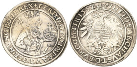 Habsburg
Ferdinand I. 1521-1564 Guldentaler (60 Kreuzer) 1562, Hall Voglhuber 57 Davenport 33 M./T. 140 Markl 1727 Leicht korrodiert, sehr schön/fast...