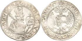 Habsburg
Ferdinand I. 1521-1564 Guldentaler (60 Kreuzer) 1563, Klagenfurt Voglhuber 59 Davenport 35 Prachtvolles Exemplar von äußerster Seltenheit. L...