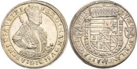 Habsburg
Erzherzog Ferdinand 1564-1595 Taler o.J. Ensisheim Voglhuber 84/IV var. Davenport 8089 M./T. 578 var Prachtvolles Exemplar. Prägefrisch