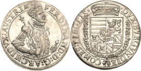 Habsburg
Erzherzog Ferdinand 1564-1595 Taler o.J. Hall Voglhuber 87/IV var. Davenport 8097 M./T. 270 Prachtexemplar. Fast prägefrisch