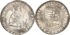 Habsburg
Erzherzog Ferdinand 1564-1595 Guldentaler (60 Kreuzer) 1568, Hall Voglhuber 90/II Davenport 51 M./T. 198 Avers Kratzer, sehr schön/vorzüglic...