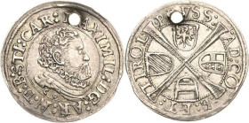 Habsburg
Erzherzog Maximilian 1612-1618 6 Kreuzer o.J. Hall M./T. 404 Äußerst selten. Gelocht, vorzüglich
